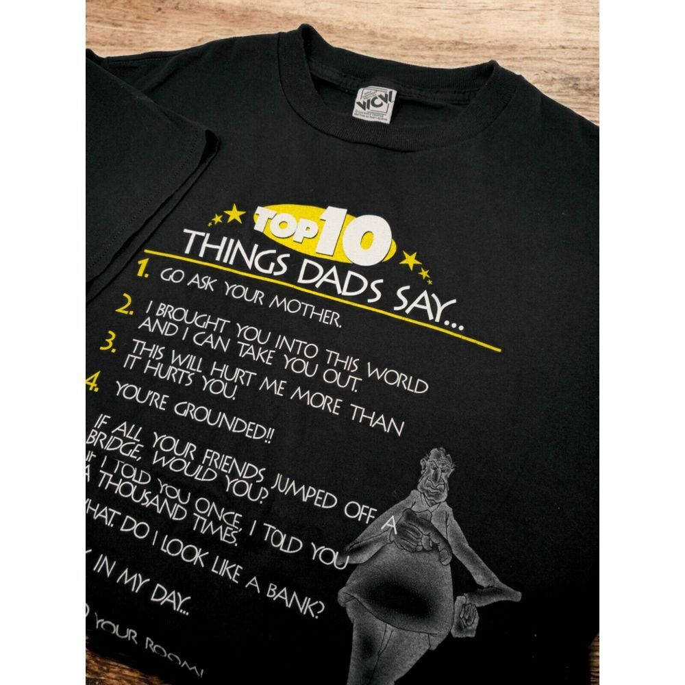 Vintage‎ 90's WCW Westling T-shirt TOP 10 THINGS DADS SAY Size Large Black Rare